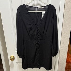 🔥🍁❤️Black Long Sleeve Button-Down Dress